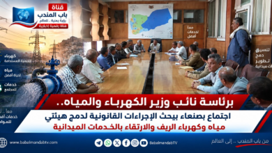قناة باب المندب الرقمية: برئاسة نائب وزير الكهرباء والمياه.. اجتماع بصنعاء يبحث الإجراءات القانونية لدمج هيئتي مياه وكهرباء الريف والارتقاء بالخدمات الميدانية