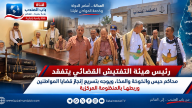 قناة باب المندب الرقمية: رئيس هيئة التفتيش القضائي يتفقد محاكم حيس والخوخة والمخا، ويوجه بتسريع إنجاز قضايا المواطنين وربطها بالمنظومة المركزية
