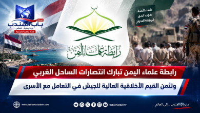 قناة باب المندب الرقمية: رابطة علماء اليمن تبارك انتصارات الساحل الغربي وتثمن القيم الأخلاقية العالية للجيش في التعامل مع الأسرى
