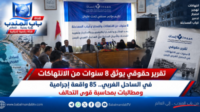 قناة باب المندب الرقمية: تقرير حقوقي يوثق 8 سنوات من الانتهاكات في الساحل الغربي.. 85 واقعة إجرامية ومطالبات بمحاسبة قوى التحالف