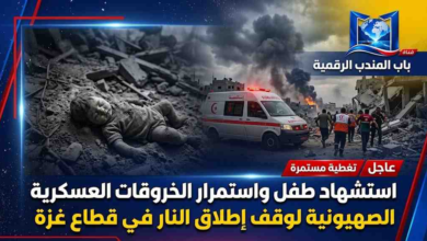 قناة باب المندب الرقمية: استشهاد طفل واستمرار الخروقات العسكرية الصهيونية لوقف إطلاق النار في قطاع غزة